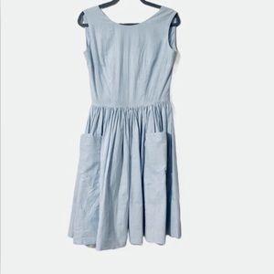 Vintage 50’s Handmade Blue Striped Double Button Cross Back Swing Dress Medium?